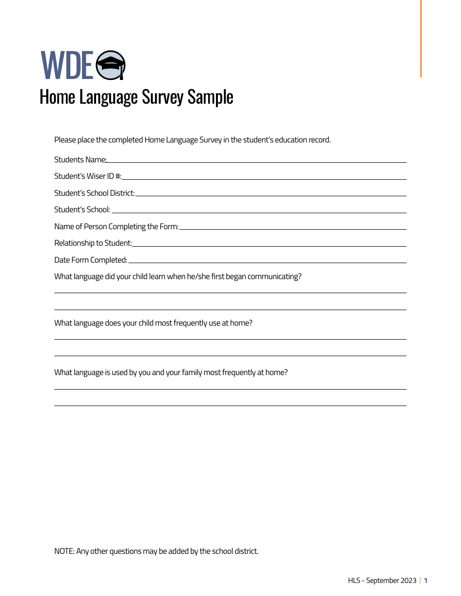 Home Language Survey - Sample - Wyoming, Page 1