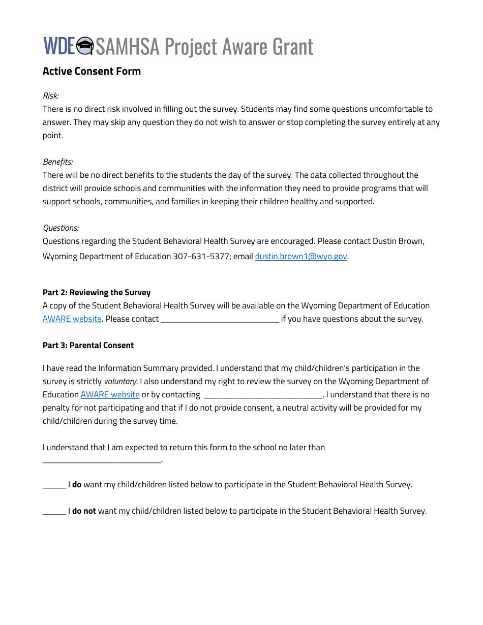 Wyoming Active Consent Form Samhsa Project Aware Grant Fill Out, Sign Online and Download