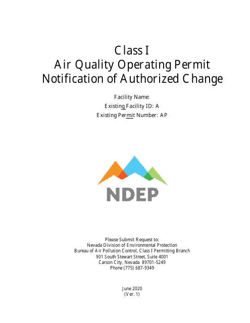 Class I Air Quality Operating Permit Notification of Authorized Change - Nevada Download Pdf