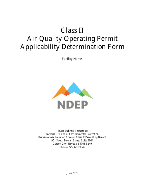 Class II Air Quality Operating Permit Applicability Determination Form - Nevada Download Pdf