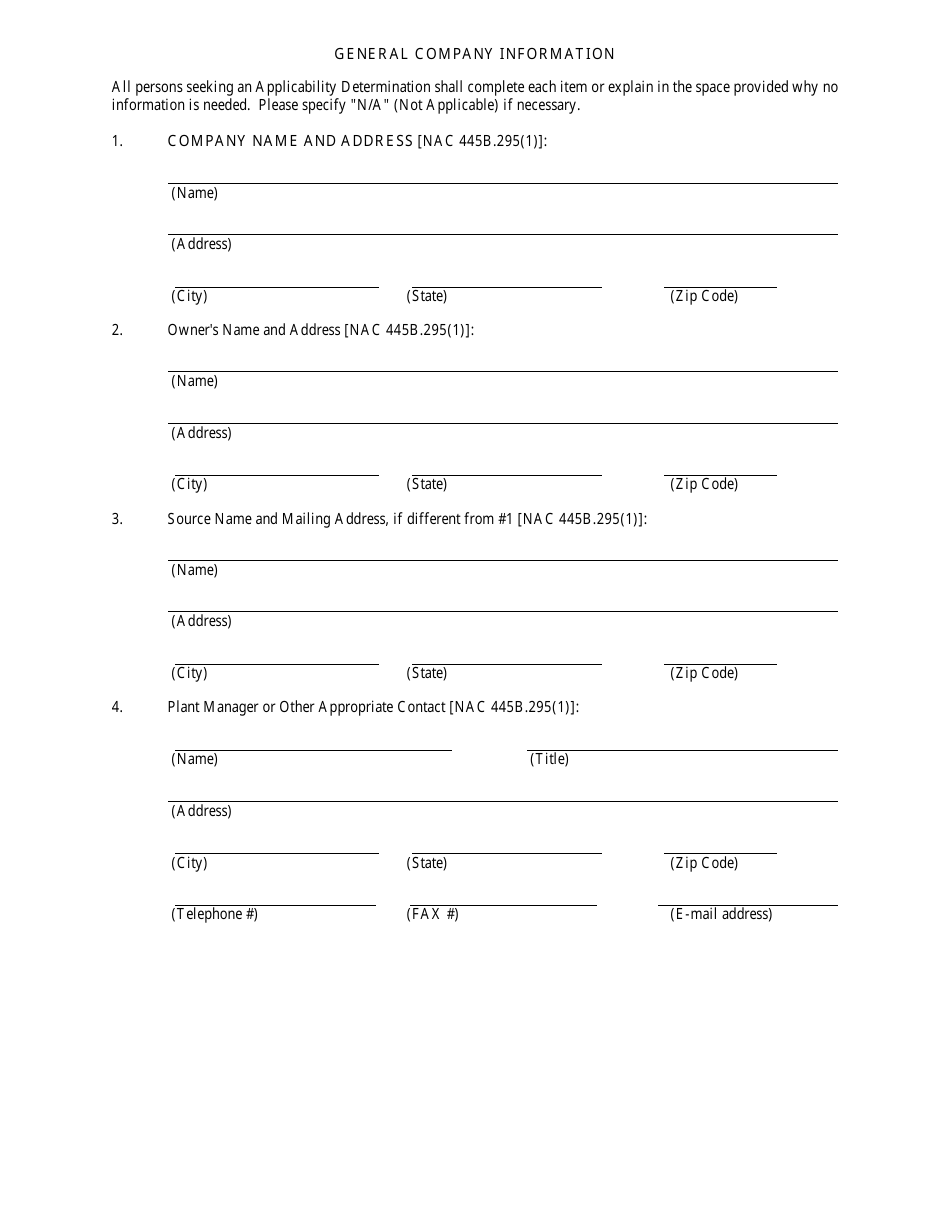 Class II Air Quality Operating Permit Applicability Determination Form - Nevada, Page 3