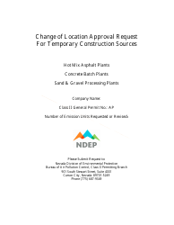 Document preview: Change of Location Approval Request for Temporary Construction Sources - Hot Mix Asphalt Plants/Concrete Batch Plants/Sand & Gravel Processing Plants - Nevada