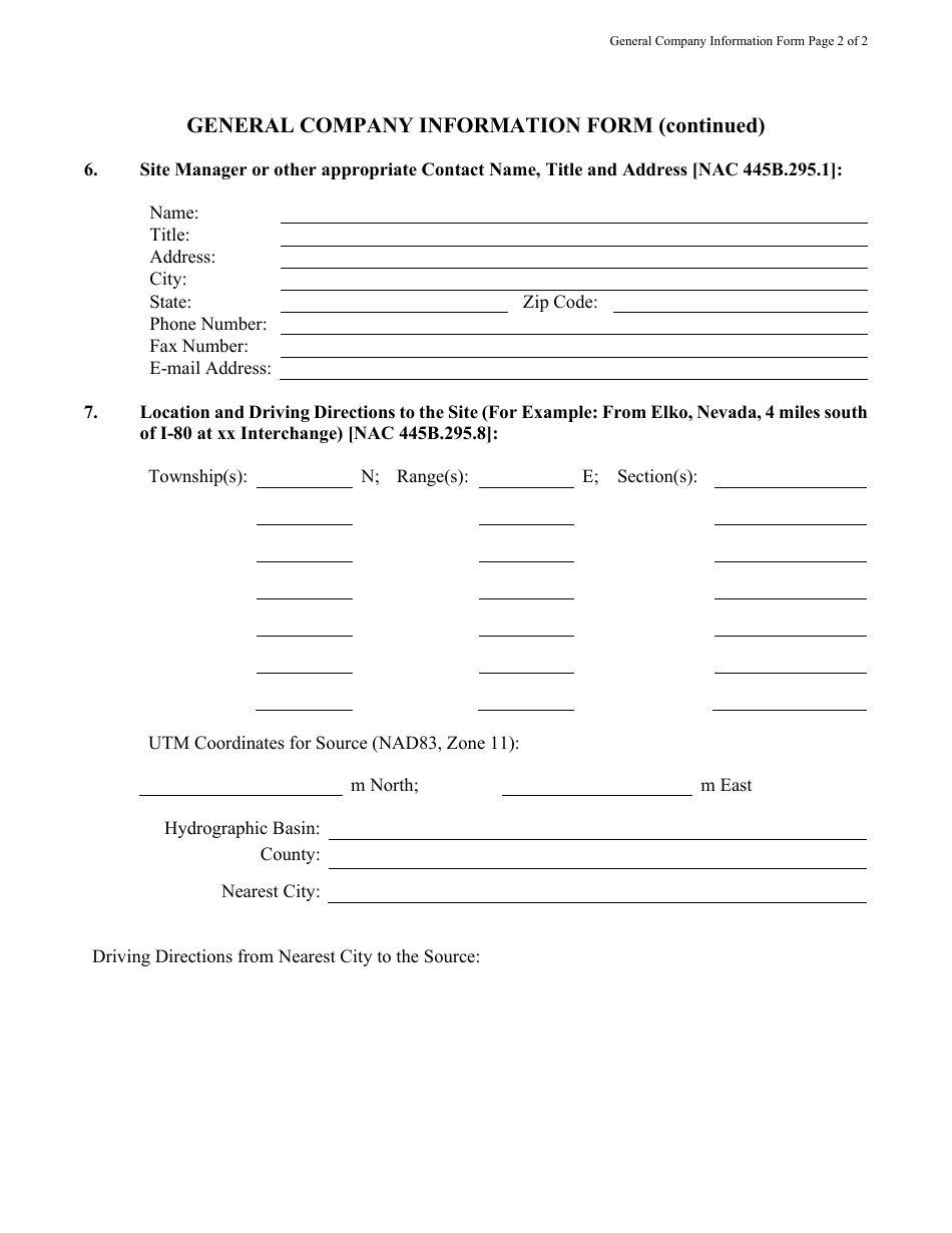 Class II Air Quality Operating Permit Application Form - Surface Area Disturbance (Sad) - Nevada, Page 4