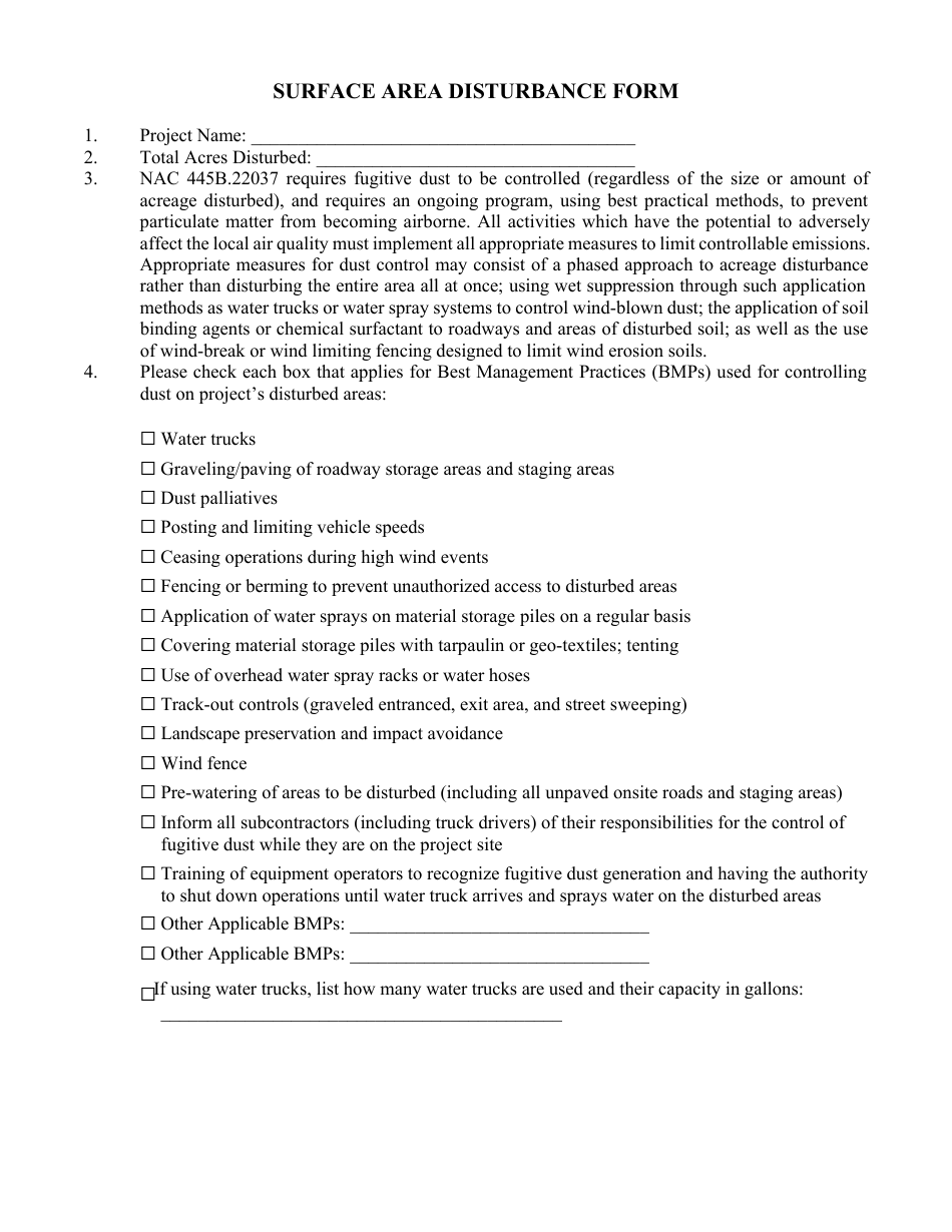 Class II Air Quality Operating Permit Application Form - Surface Area Disturbance (Sad) - Nevada, Page 5