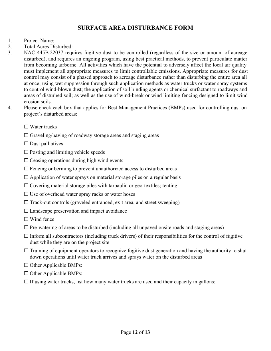 Class II General Air Quality Operating Permit for Concrete Batch Plants Application Form - Nevada, Page 12