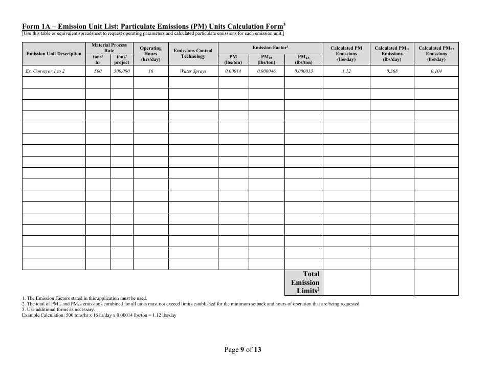 Class II General Air Quality Operating Permit for Concrete Batch Plants Application Form - Nevada, Page 9