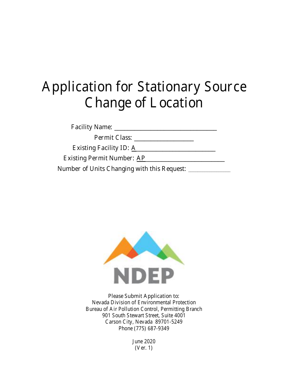 Application for Stationary Source Change of Location - Nevada, Page 1