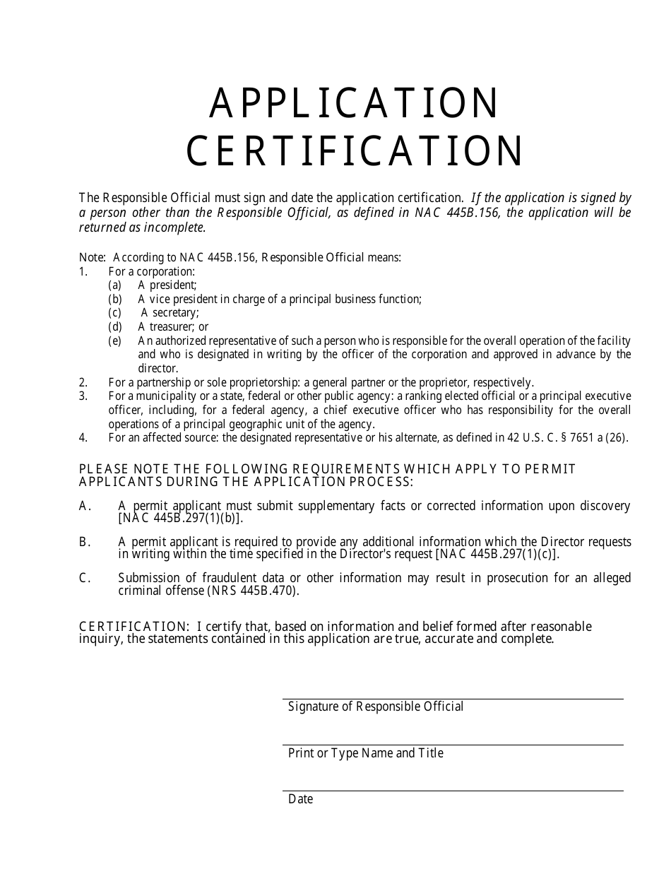 Application for Stationary Source Change of Location - Nevada, Page 4