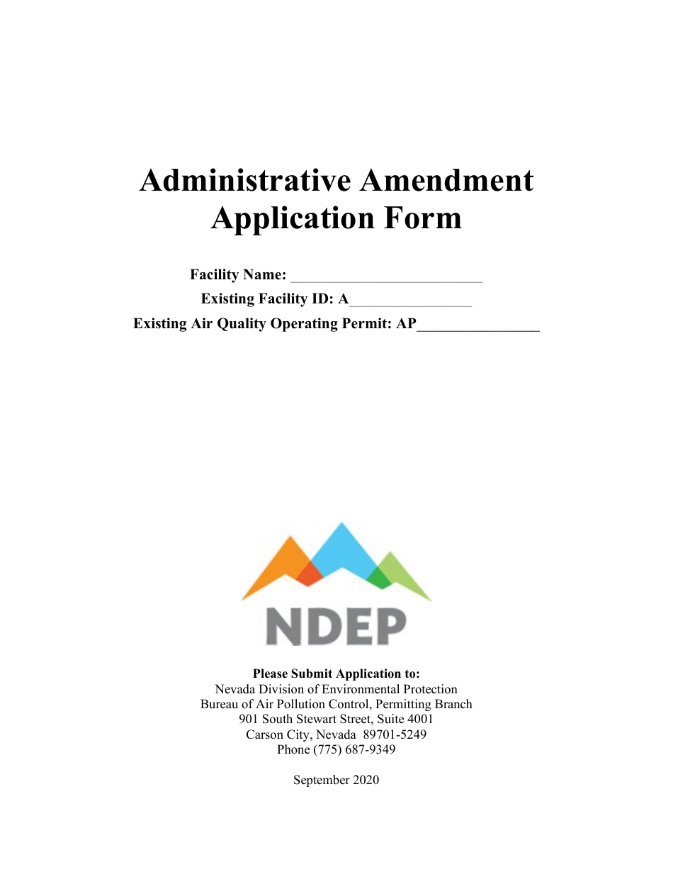 Administrative Amendment Application Form - Nevada, Page 1