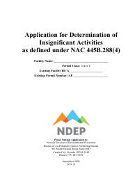 Application for Determination of Insignificant Activities as Defined Under Nac 445b.288(4) - Nevada