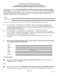 Document preview: Responsible Official Identification/Designation/Change Request Form - Nevada