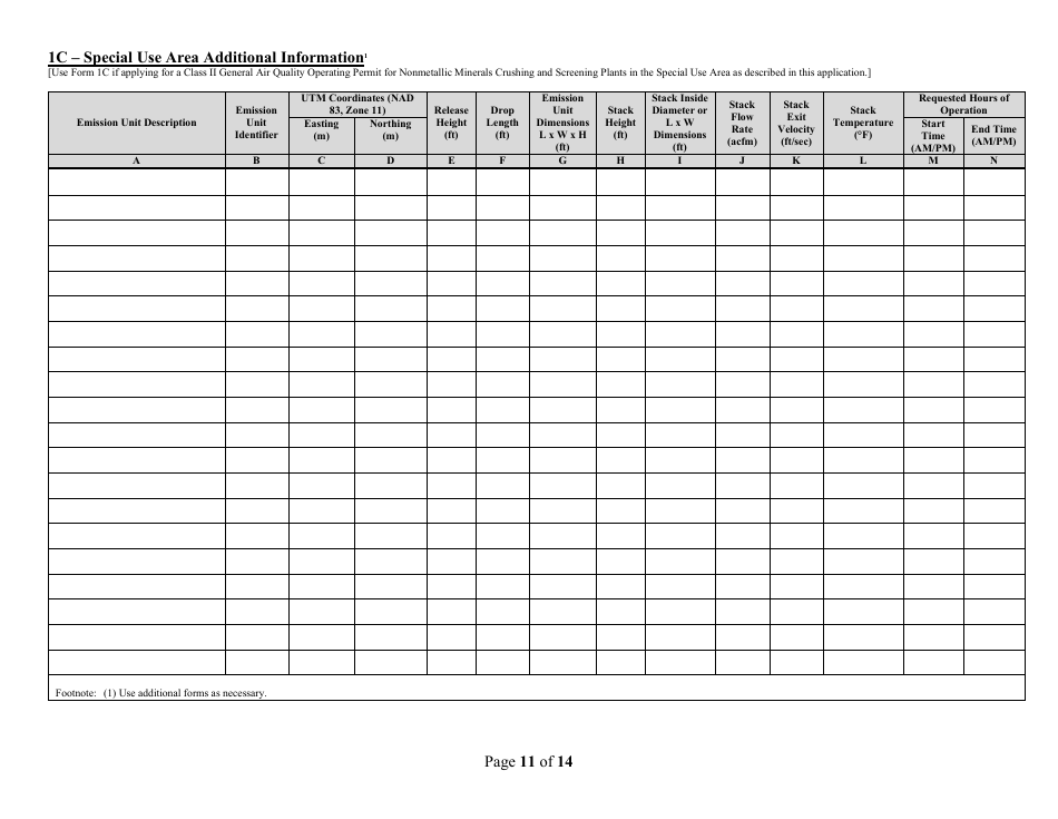 Class II General Air Quality Operating Permit for Nonmetallic Minerals Crushing and Screening Plants Application Form - Nevada, Page 11