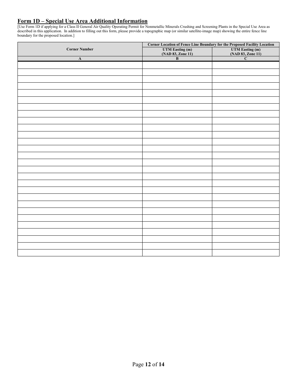 Class II General Air Quality Operating Permit for Nonmetallic Minerals Crushing and Screening Plants Application Form - Nevada, Page 12