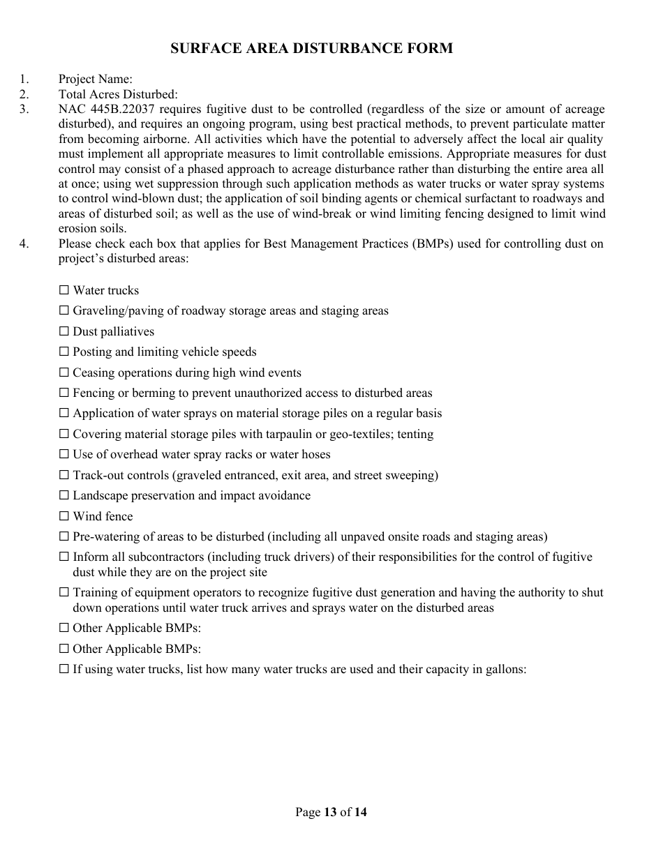 Class II General Air Quality Operating Permit for Nonmetallic Minerals Crushing and Screening Plants Application Form - Nevada, Page 13