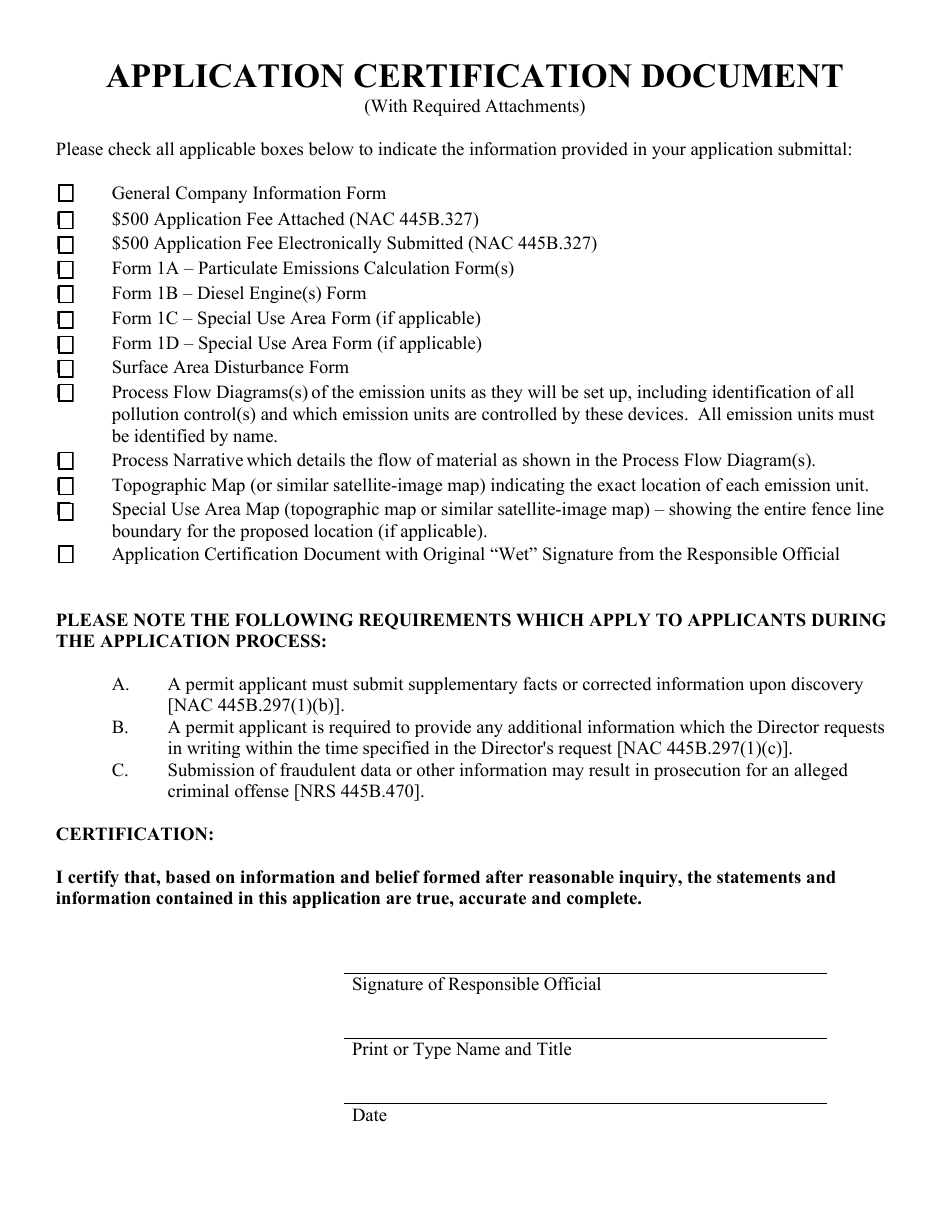 Class II General Air Quality Operating Permit for Nonmetallic Minerals Crushing and Screening Plants Application Form - Nevada, Page 14