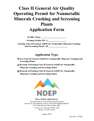 Class II General Air Quality Operating Permit for Nonmetallic Minerals Crushing and Screening Plants Application Form - Nevada