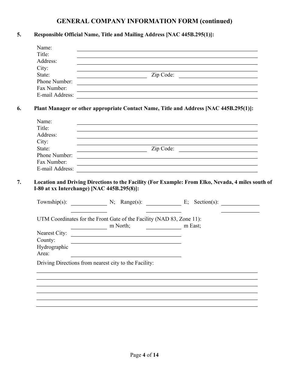 Class II General Air Quality Operating Permit for Nonmetallic Minerals Crushing and Screening Plants Application Form - Nevada, Page 4
