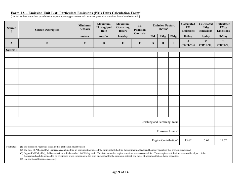 Class II General Air Quality Operating Permit for Nonmetallic Minerals Crushing and Screening Plants Application Form - Nevada, Page 9