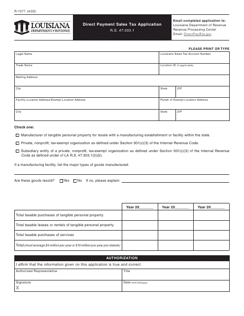 Form R-1377  Printable Pdf
