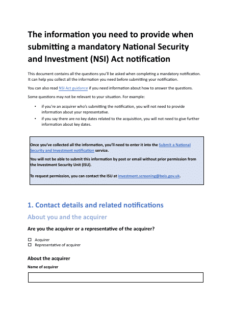 Mandatory National Security and Investment (Nsi) Act Notification - United Kingdom Download Pdf