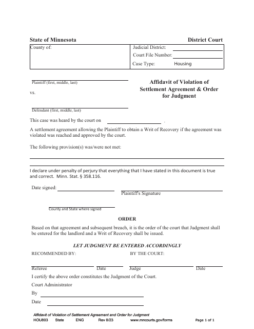 Form HOU803  Printable Pdf