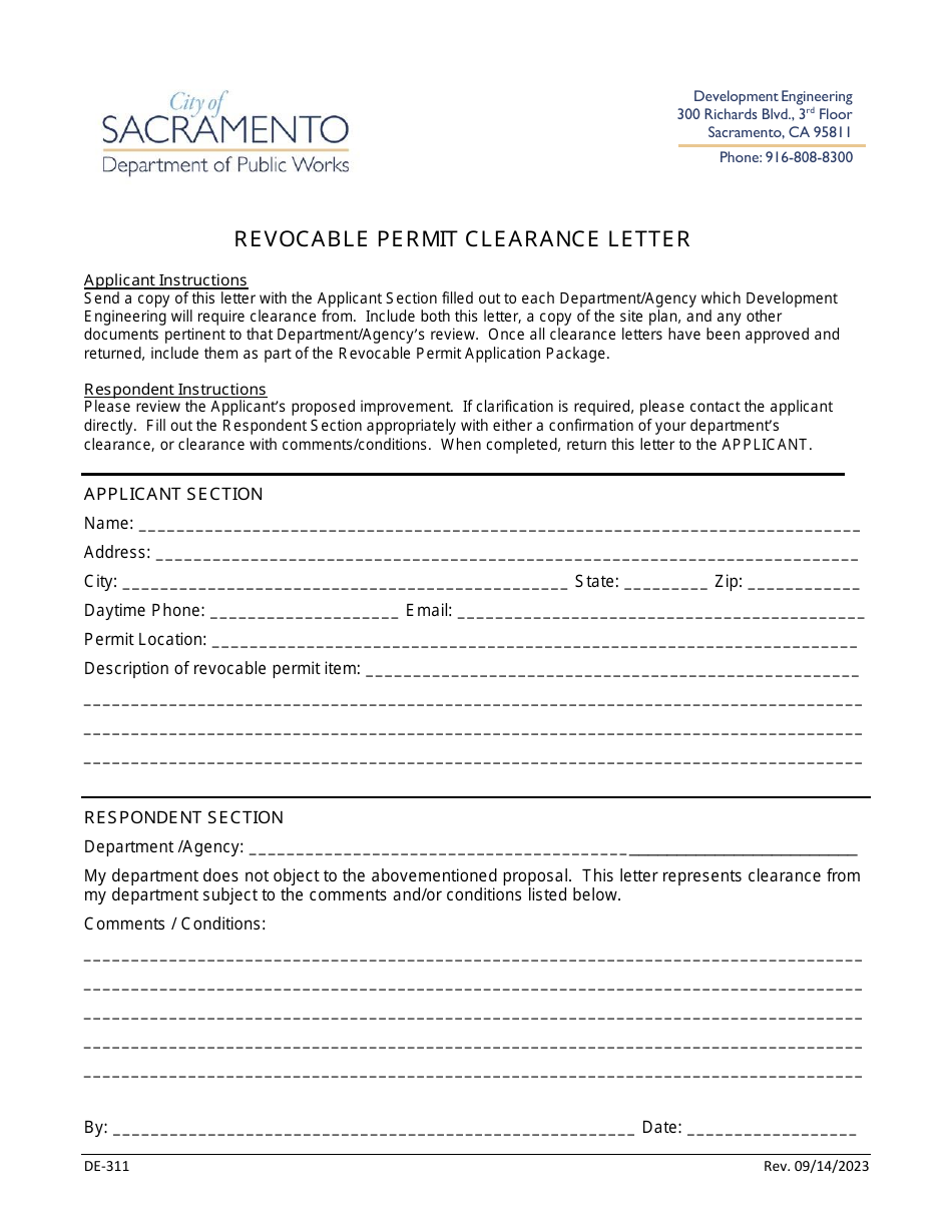 Form DE-311 Revocable Permit Application - City of Sacramento, California, Page 4