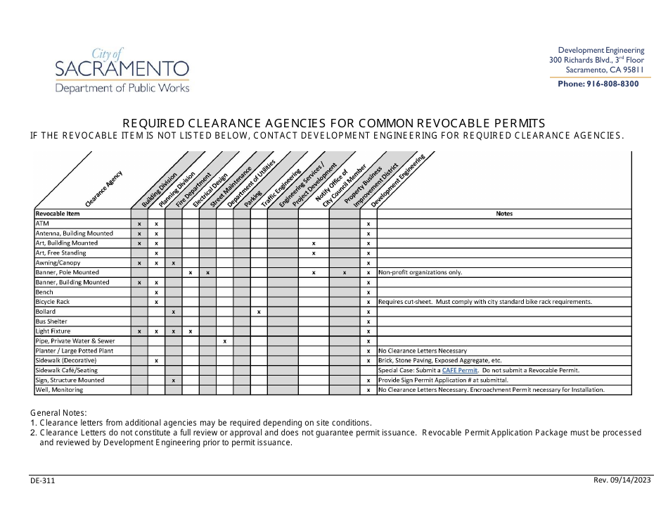 Form DE-311 Revocable Permit Application - City of Sacramento, California, Page 5