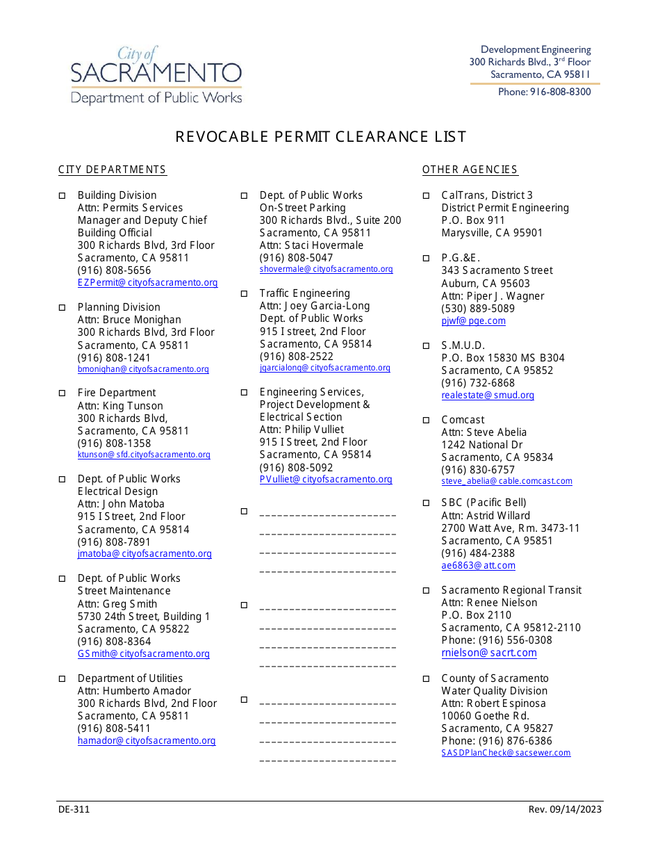 Form DE-311 Revocable Permit Application - City of Sacramento, California, Page 6