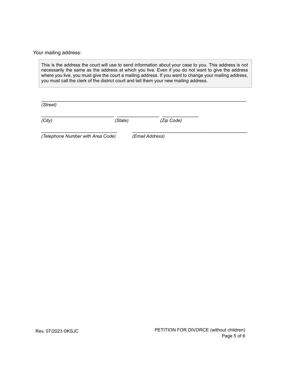 Petition for Divorce (Without Children) - Kansas, Page 5