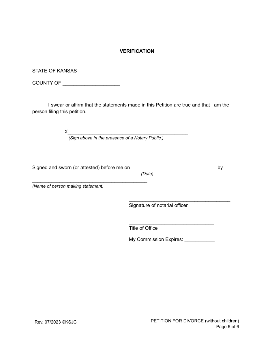 Petition for Divorce (Without Children) - Kansas, Page 6