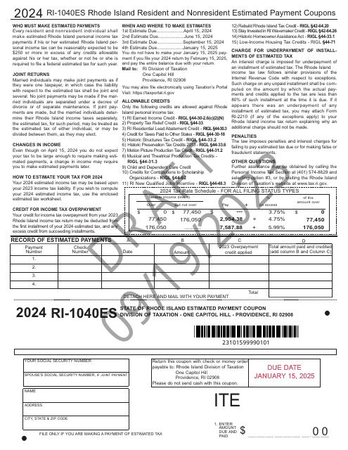 Form Ri 1040es Download Printable Pdf Or Fill Online Resident And Nonresident Estimated Payment 2359