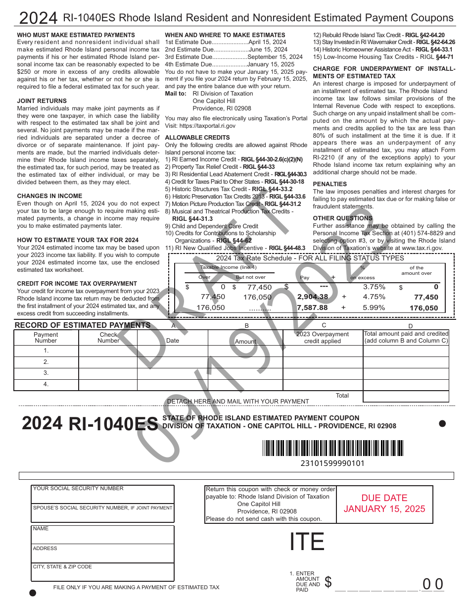 Form RI-1040ES Download Printable PDF Or Fill Online Resident And ...