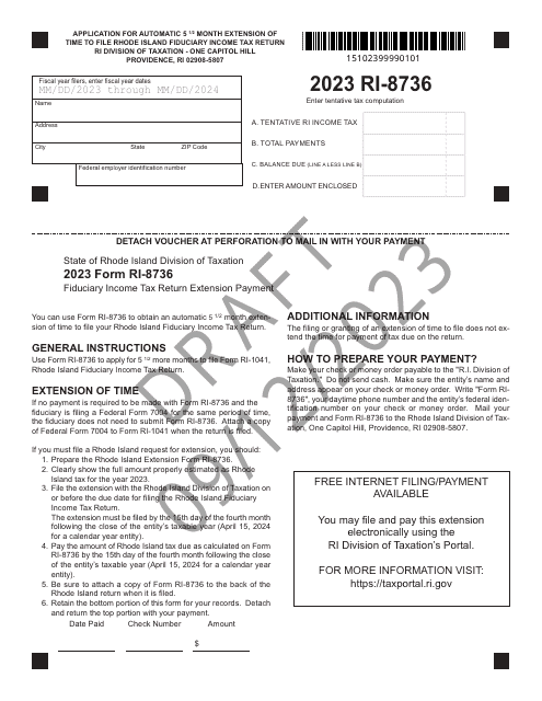 Form RI-8736 Fiduciary Income Tax Return Extension Payment - Draft - Rhode Island, 2023