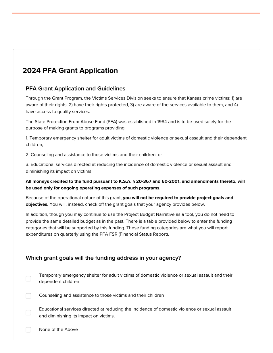 Pfa Grant Application - Kansas, Page 1