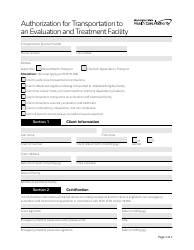 Document preview: Authorization for Transportation to an Evaluation and Treatment Facility - Washington