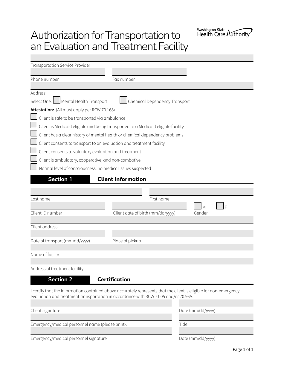 Washington Authorization for Transportation to an Evaluation and