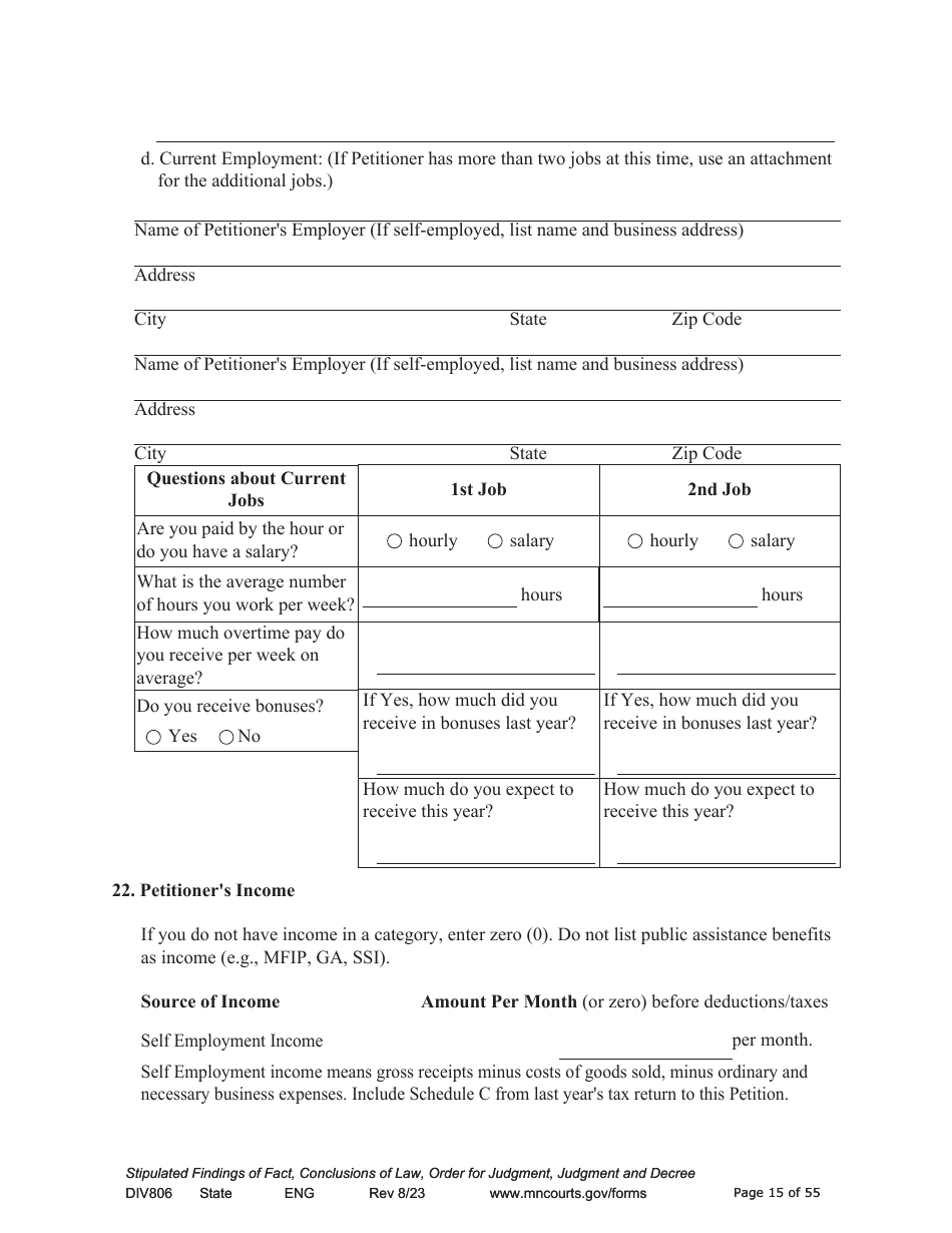 Form DIV806 Stipulated Findings of Fact, Conclusions of Law, Order for and Judgment, Judgment and Decree - Minnesota, Page 15