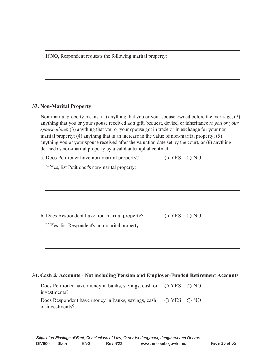 Form DIV806 Stipulated Findings of Fact, Conclusions of Law, Order for and Judgment, Judgment and Decree - Minnesota, Page 25
