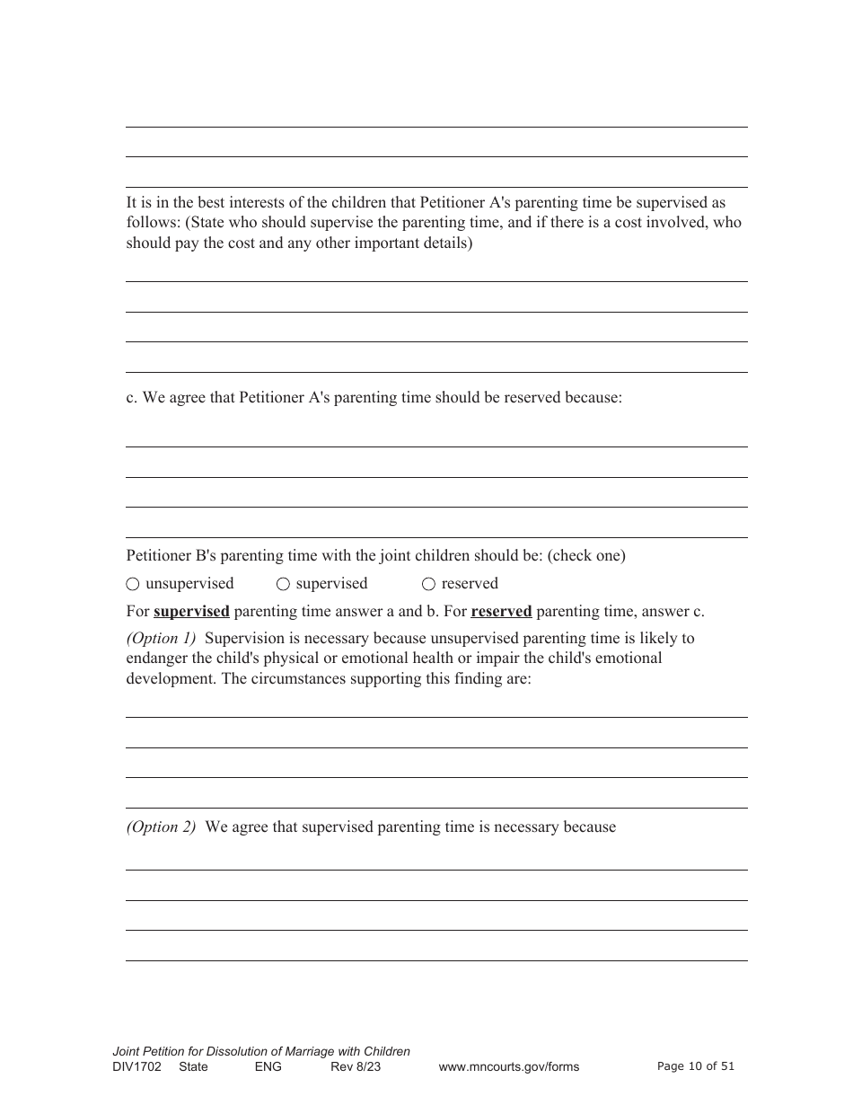 Form DIV1702 Joint Petition, Agreement, and Judgment and Decree for Marriage Dissolution With Children - Minnesota, Page 10