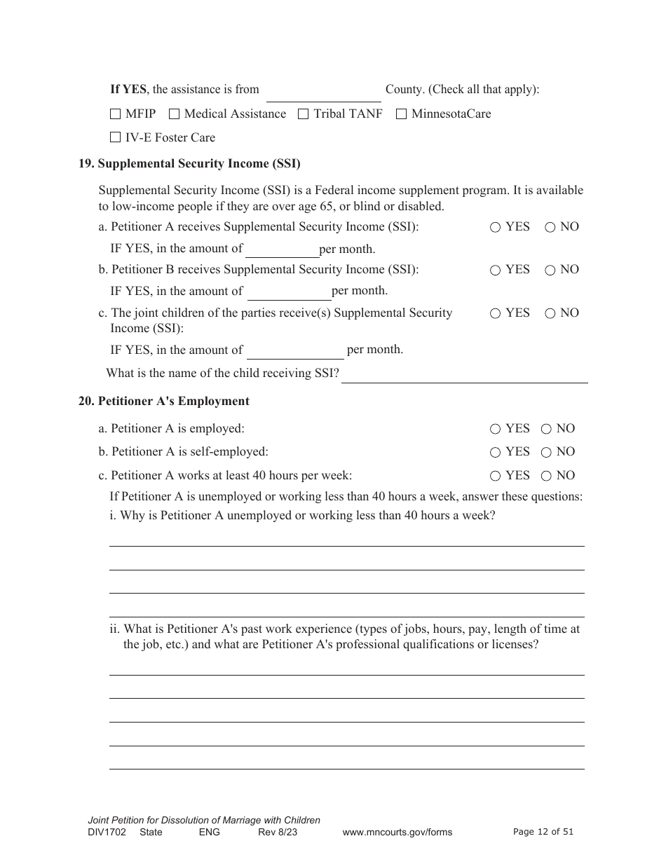 Form DIV1702 Joint Petition, Agreement, and Judgment and Decree for Marriage Dissolution With Children - Minnesota, Page 12