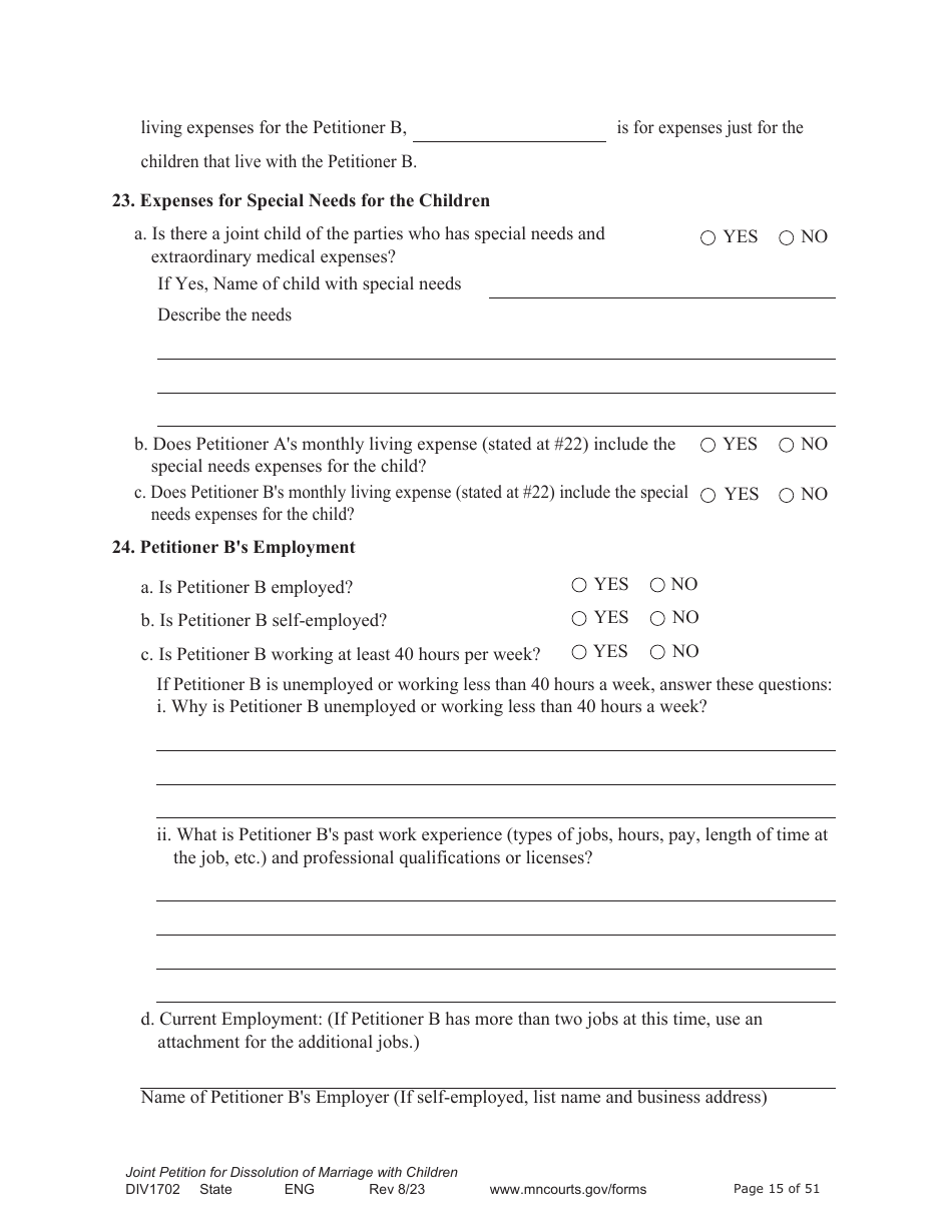 Form DIV1702 Joint Petition, Agreement, and Judgment and Decree for Marriage Dissolution With Children - Minnesota, Page 15