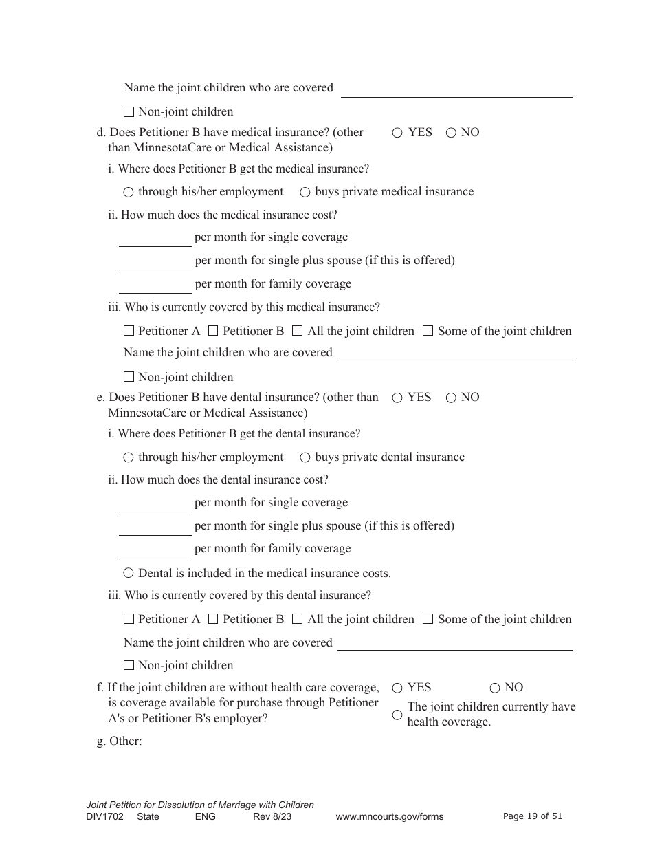 Form DIV1702 Joint Petition, Agreement, and Judgment and Decree for Marriage Dissolution With Children - Minnesota, Page 19