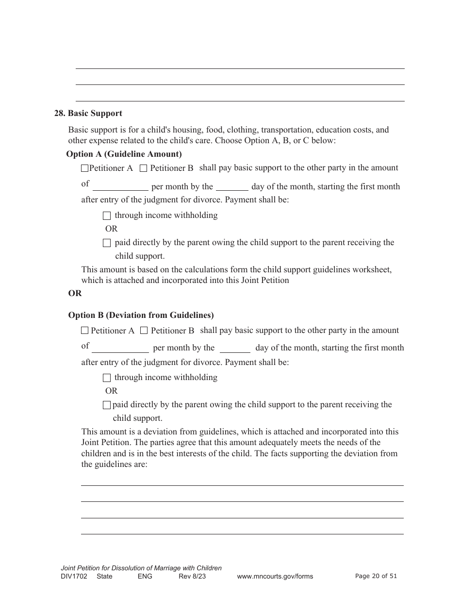 Form DIV1702 Joint Petition, Agreement, and Judgment and Decree for Marriage Dissolution With Children - Minnesota, Page 20