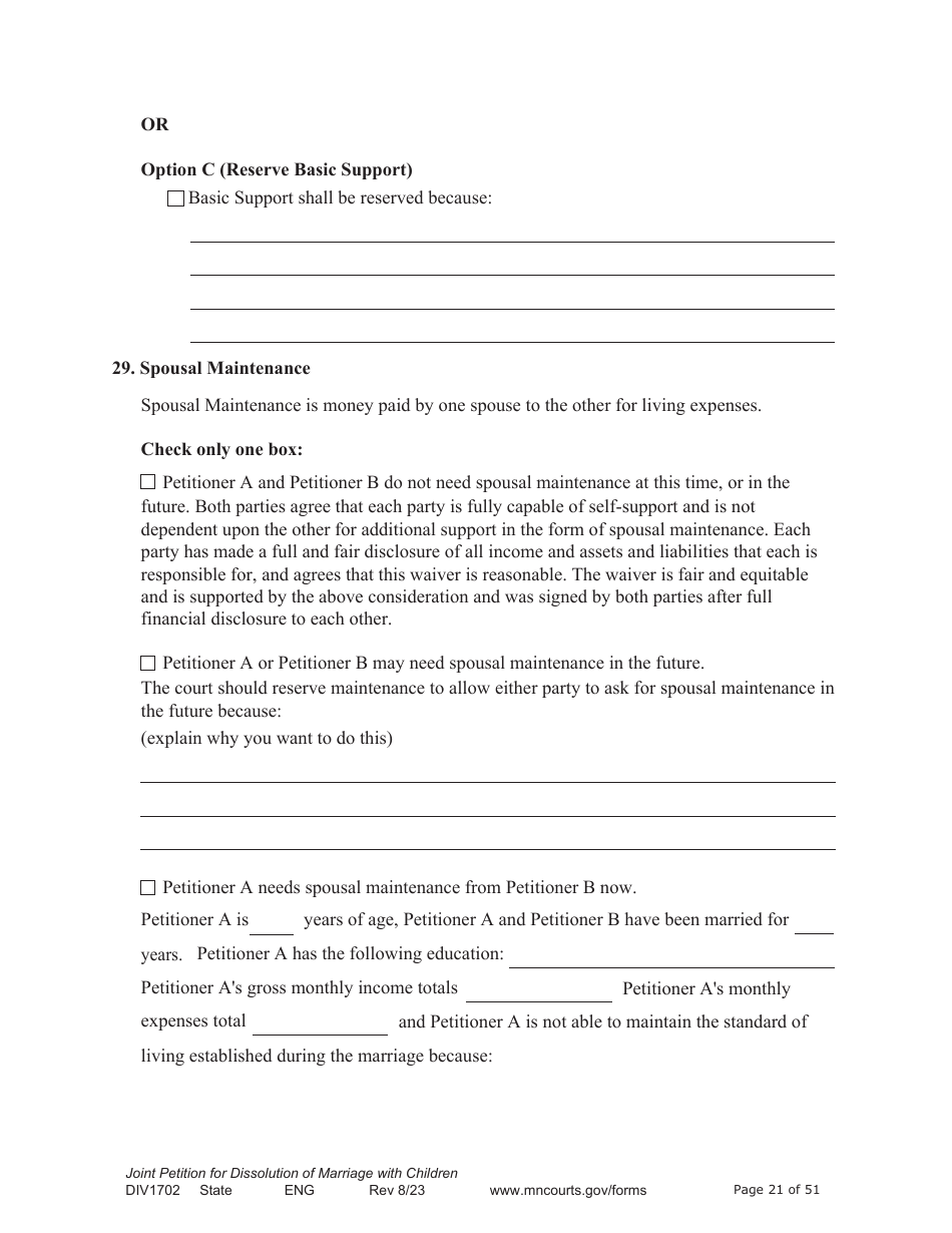 Form DIV1702 Joint Petition, Agreement, and Judgment and Decree for Marriage Dissolution With Children - Minnesota, Page 21