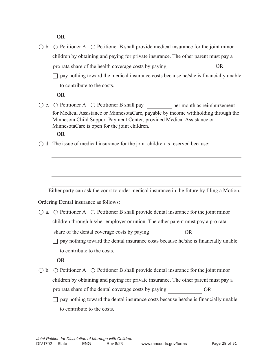 Form DIV1702 Joint Petition, Agreement, and Judgment and Decree for Marriage Dissolution With Children - Minnesota, Page 28