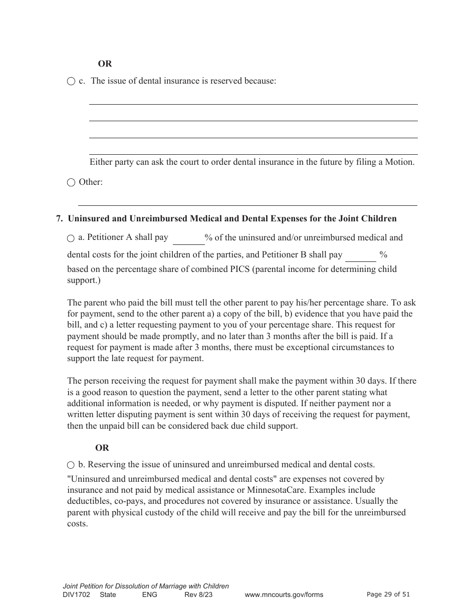 Form DIV1702 Joint Petition, Agreement, and Judgment and Decree for Marriage Dissolution With Children - Minnesota, Page 29