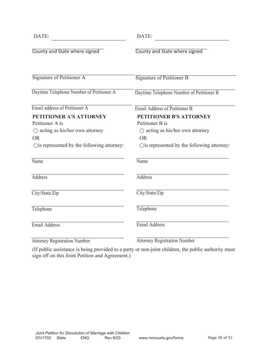 Form DIV1702 Joint Petition, Agreement, and Judgment and Decree for Marriage Dissolution With Children - Minnesota, Page 35