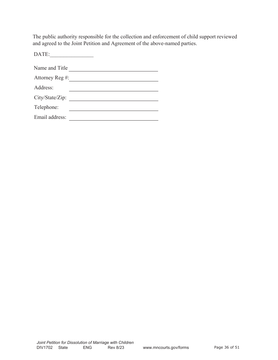 Form DIV1702 Joint Petition, Agreement, and Judgment and Decree for Marriage Dissolution With Children - Minnesota, Page 36