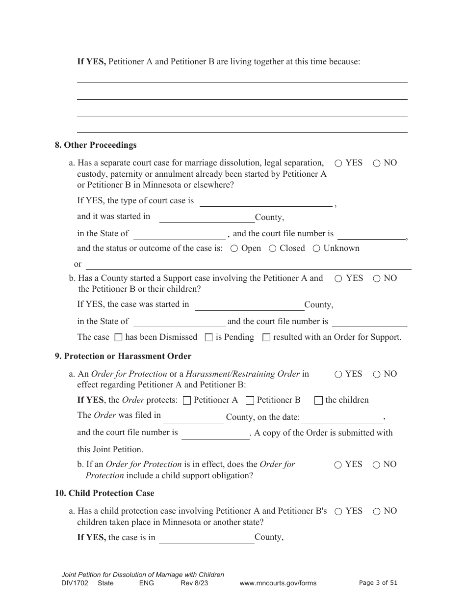 Form DIV1702 Joint Petition, Agreement, and Judgment and Decree for Marriage Dissolution With Children - Minnesota, Page 3