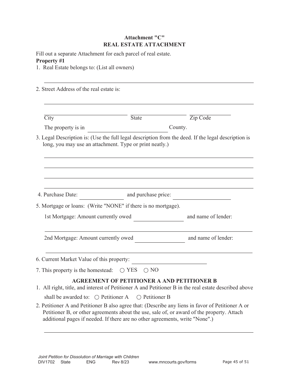 Form DIV1702 Joint Petition, Agreement, and Judgment and Decree for Marriage Dissolution With Children - Minnesota, Page 45